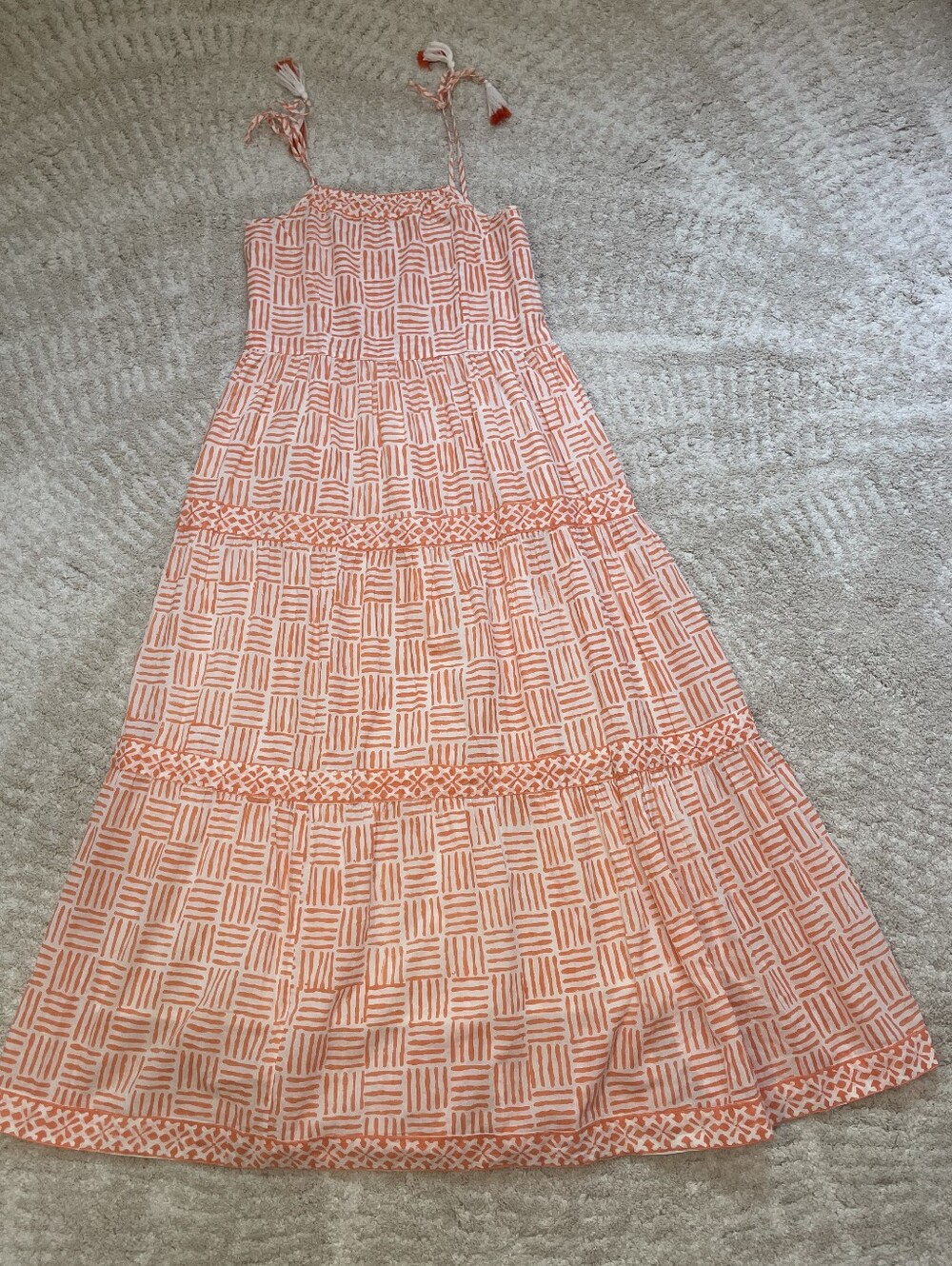 Marea Peach Printed Smocked Maxi Dress with Tie Straps Size S